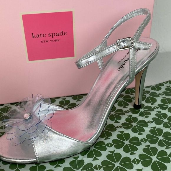 Kate Spade Giulia Sandals Metallic Heels New - Picture 3 of 8